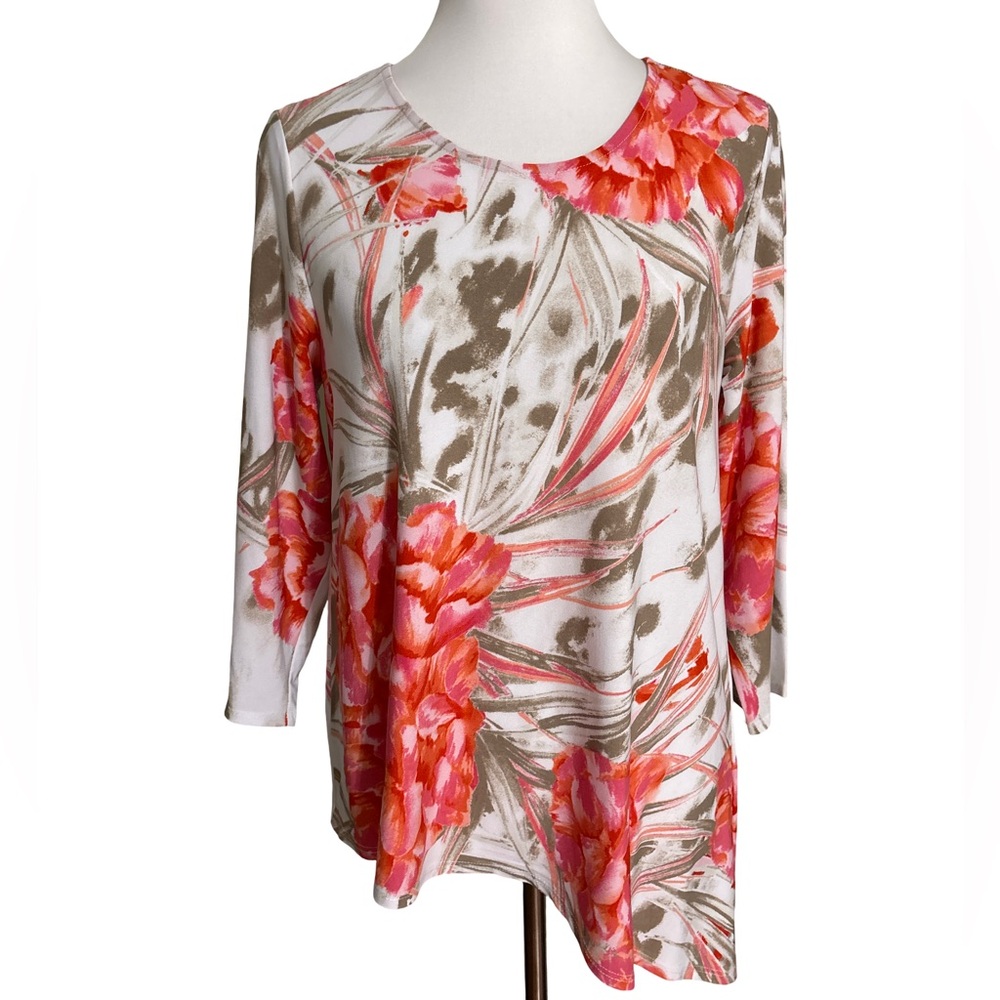 Chico's Pink Brown Floral Tunic Size 1